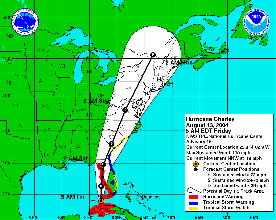 Hurricane Charley forecast map, August 13, 2004